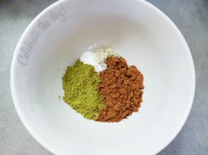 Green Stevia, baking soda, celtic salt and cacao powder